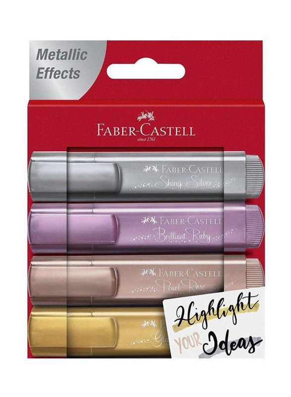Faber-Castell 4-Piece Metallic Effect Highlighter Pens, Multicolour