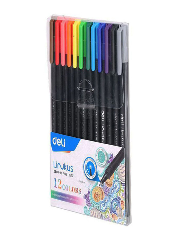 Deli 12-Piece Fineline Pen Set, Multicolour