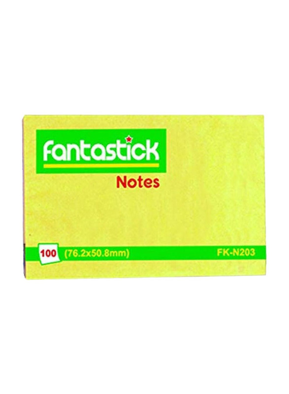 Fantastick Sticky Notes, 3 x 100 Sheets, 2 x 3 inch, Yellow