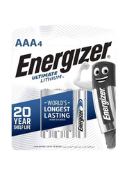 Energizer AAA Ultimate Lithium Battery Set, 4 Pieces, Silver/Blue/Black