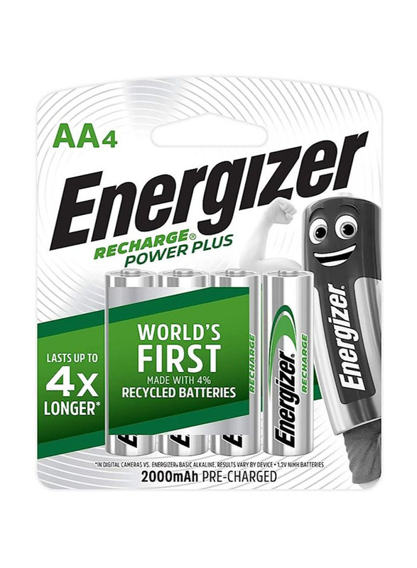 Energizer AAA Recharge Power Plus Battery Set, 4 Pieces, Silver/Greens