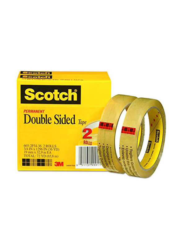 3M Scotch Double Sided Tape, 2 Pieces, 36 Yards, Yellow