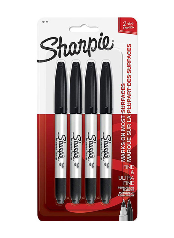Sharpie 4-Piece Twin Tip Permanent Marker, Black