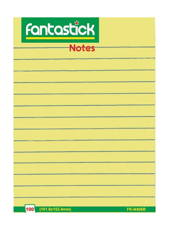 Fantastick Ruled Sticky Notes, 3 x 100 Sheets, 4 x 6 inch, Yellow