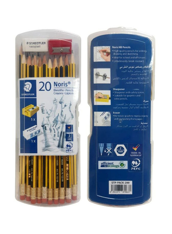 Staedtler 20-Piece Noris Pencil with Eraser Set, Yellow/Black