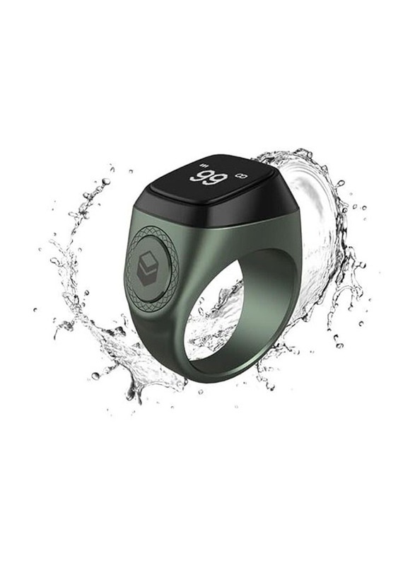 iQibla Tasbih Zikr Metal Smart Ring, 20mm, Dark Green