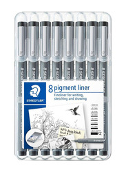 Staedtler 8-Piece Sketching And Drawing Pigment Fineliner Pen Set, Grey/Black