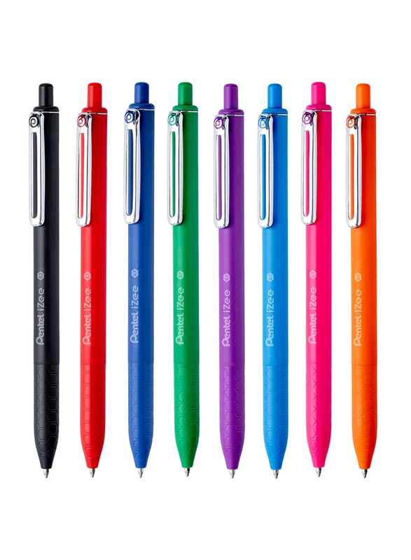 Pentel 8-Piece Retractable Ballpoint Pen, 0.7mm, Multicolour