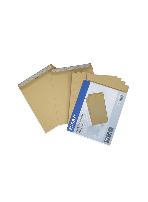 Maxi 50-Piece Maxi Peel & Seal Envelopes, 12 x 10 Inch, 110 GSM
