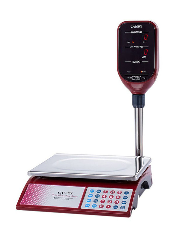 Camry 30 Kg Capacity Commercial Grocery Scale With Stand Display Unit, Red