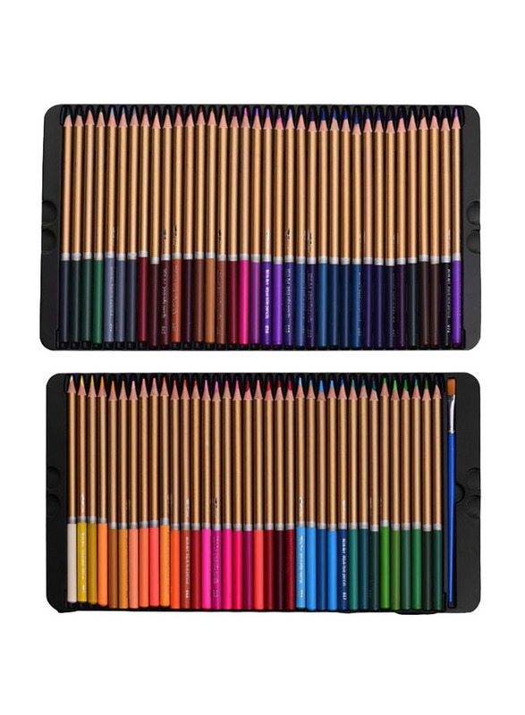 Colored Pencils Set with Storage Box, 72 Pieces, Blue/Gold/Black