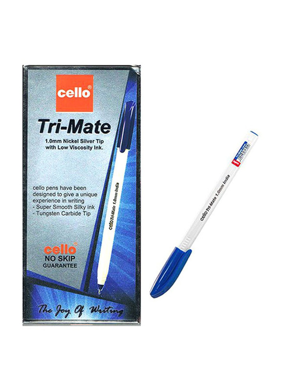 Cello 12-Piece Tri-Mate Ball Point Pen Set, White/Blue
