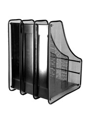 3 Compartment Metal Mesh Magazine File Holder, Black