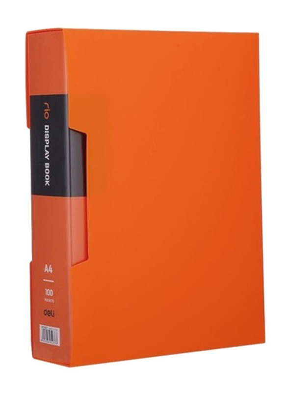 Deli 100-Pocket Rio Display Book File with Case, Orange