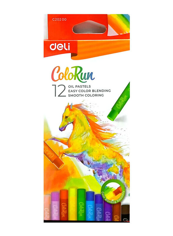 Deli Oil Pastel Smooth Colours, 12 Pieces, Multicolour