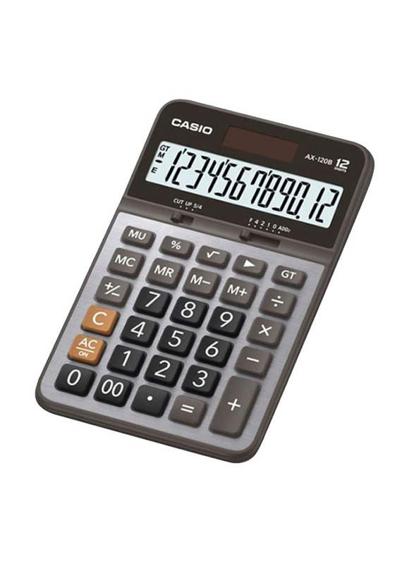 Casio 12-Digit Office Basic Calculator, AX-120B-W-DC, Silver/Black