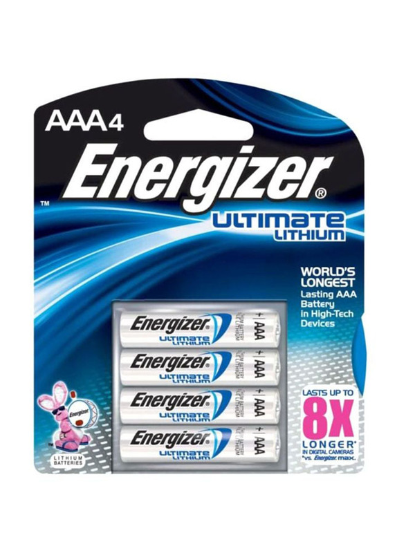 Energizer L92BP4 Ultimate Lithium AAA Battery Set, 4 Pieces, Silver