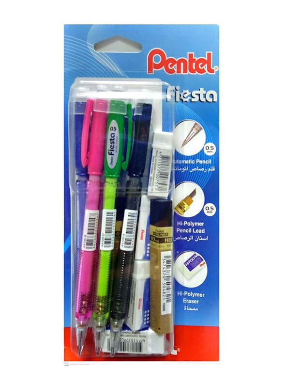 

Pentel 11-Piece Fiesta Mechanical Pencil, Lead And Eraser Set, Multicolour