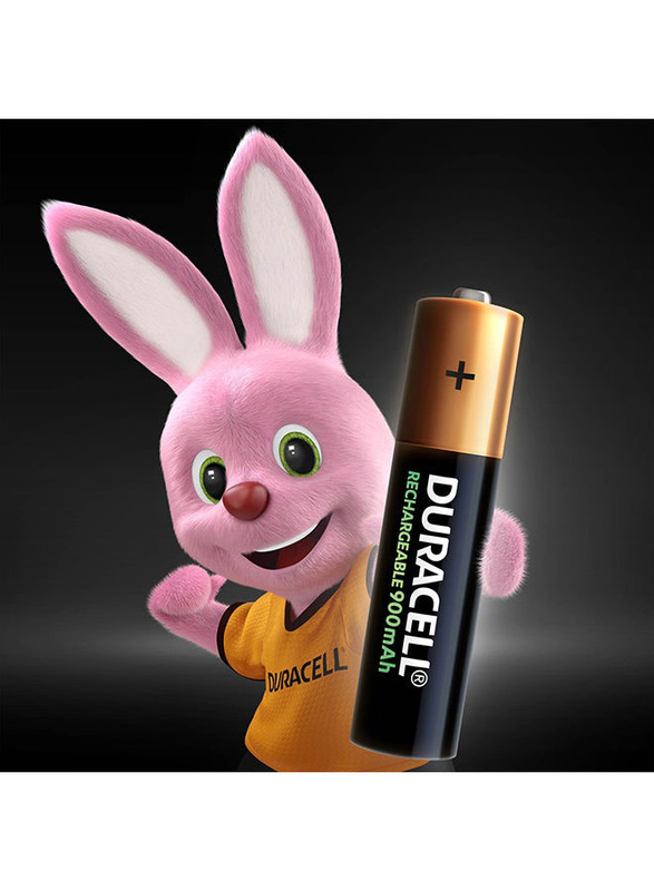 Duracell Long Lasting Rechargeable AAA Battery Set, 4 Pieces, Black/Gold