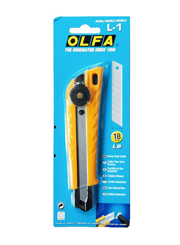 Olfa 3.11" Heavy Duty Ratchet-Lock Utility Knife, Yellow/Black/Silver