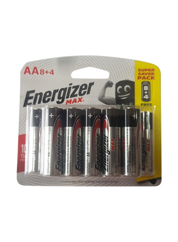 Energizer AA Max Longer Universal Battery Set, 12 Pieces, Grey/Black