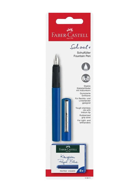 Faber-Castell School Fountain Pen & Refills Set, Blue/Black