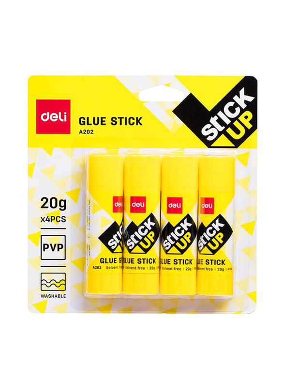 Deli Glue Stick, 4 Pieces, Yellow