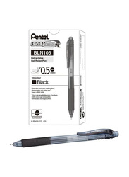 Pentel 12-Piece 0.5mm EnerGelX Retractable Gel Roller Pen, BLN105, Black