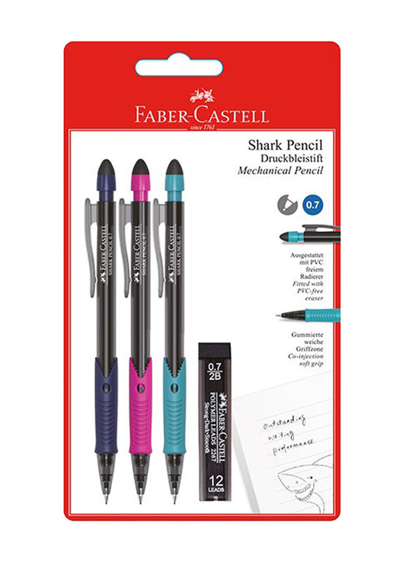 Faber-Castell Shark Mechanical Pencil & Lead 0.7mm 3+1 Blister, Assorted