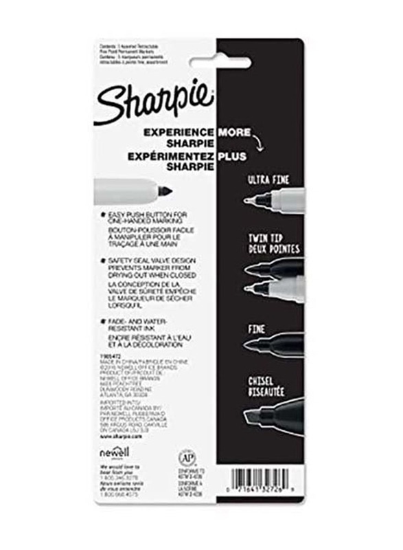 Sharpie 3-Piece Fine Point Permanent Retractable Marker, Multicolour