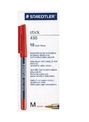 Staedtler 10-Piece Stick 430 Ballpoint Pen, Red/Silver