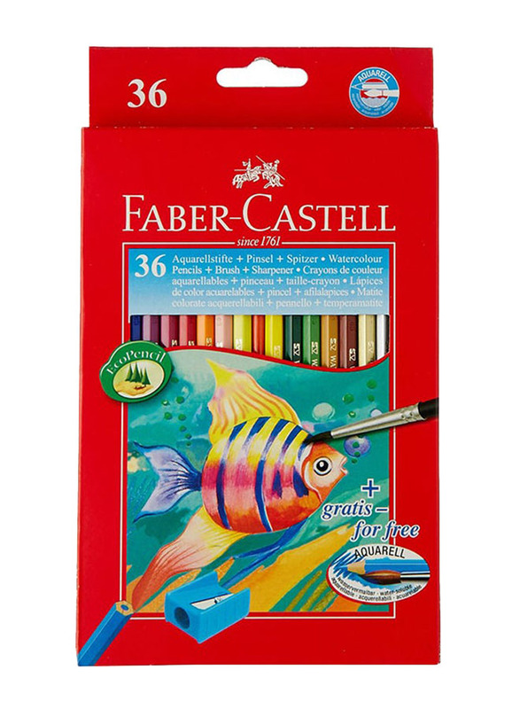 Faber-Castell Watercolour Pencil Set With Brush And Sharpener, 36 Pieces, Multicolour