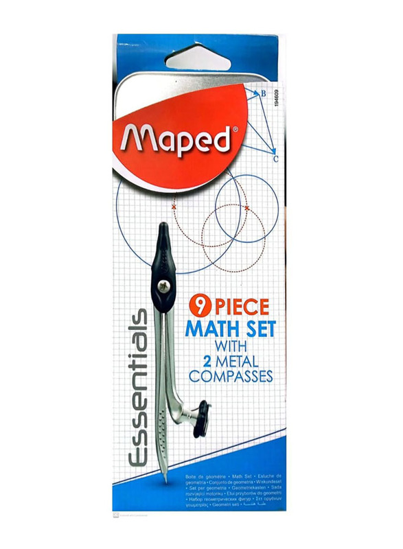 Maped 9-Piece Math Essentials Geometry Set, Multicolour