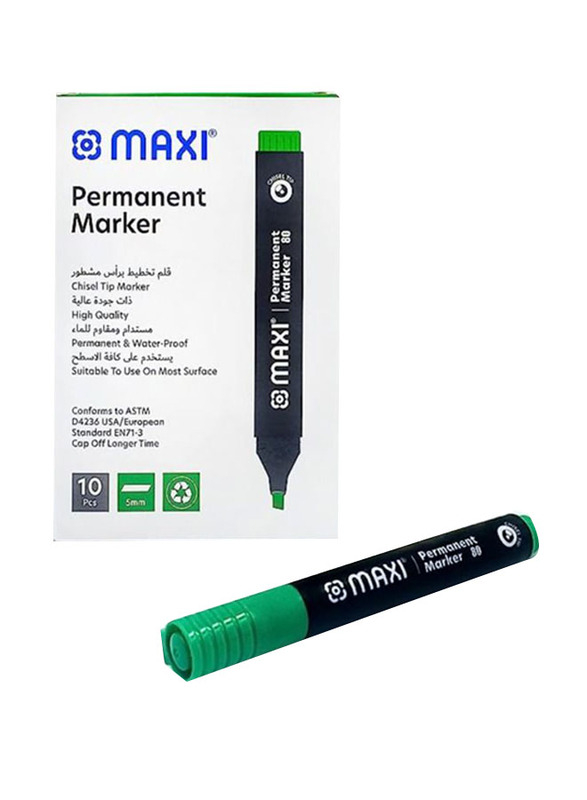 Maxi 10-Piece 5mm Permanent Chisel Tip Marker, Green
