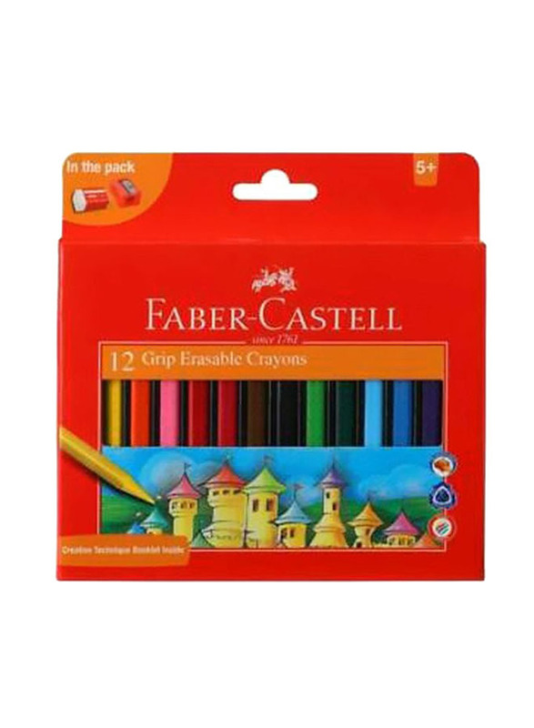 Faber-Castell Grip Erasable Crayon, 12 Pieces, Red/Green/Blue
