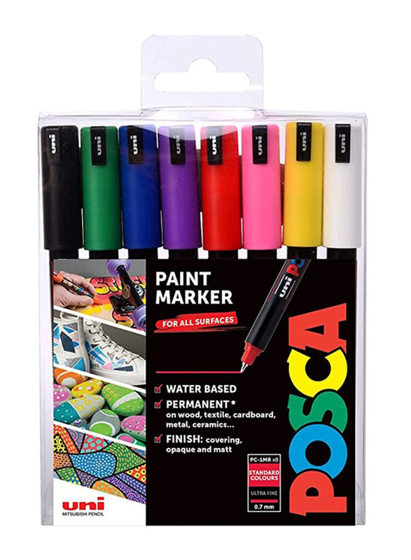 Posca Water-Based Extra Fine 1mr Paint Markers Set, 8 Pieces, Multicolour