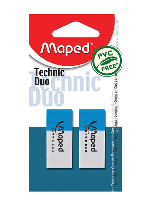 Maped Helix USA 2-Piece Technic Duo Eraser Set, White/Blue