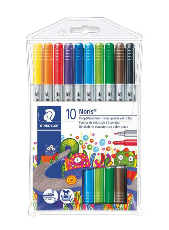 Staedtler Noris Double Ended Fibre Tip Pen Set, 10 Pieces, Multicolour