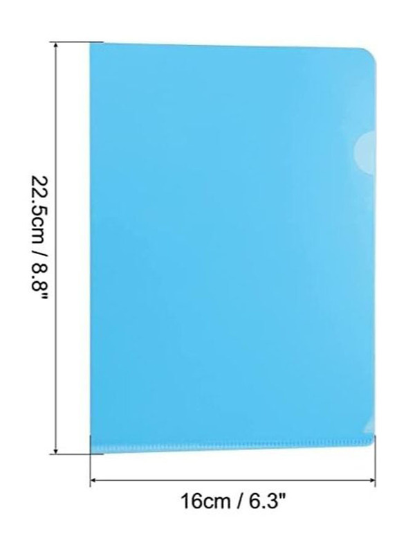 Atlas A4 Size Plastic File with L-Type Folders Project Pockets, Paper Document Jacket Sleeve, 12 Pieces, Blue