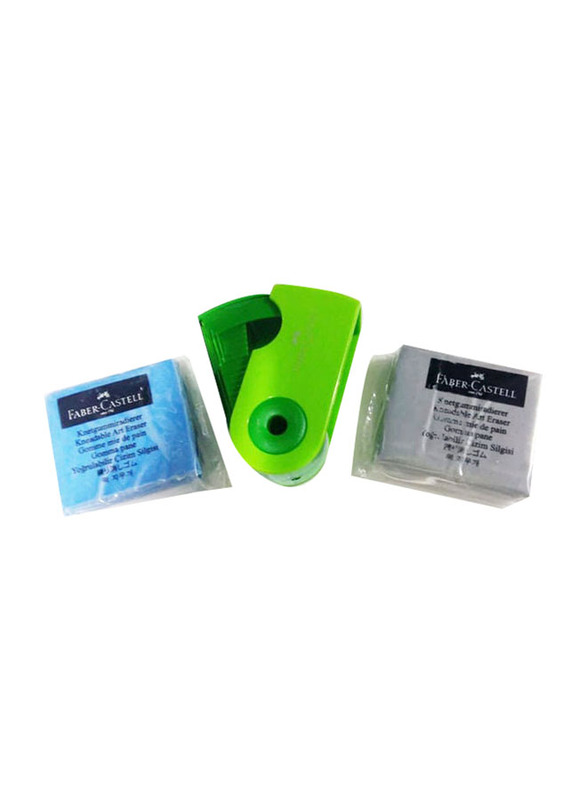 Faber-Castell 3-Piece Eraser with Sharpener Set, Green/White