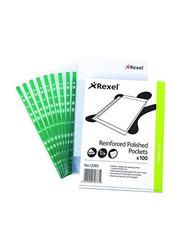 Rexel Clear/Green Reinforced Glass Pockets Paper, 100-Piece, A4 Size