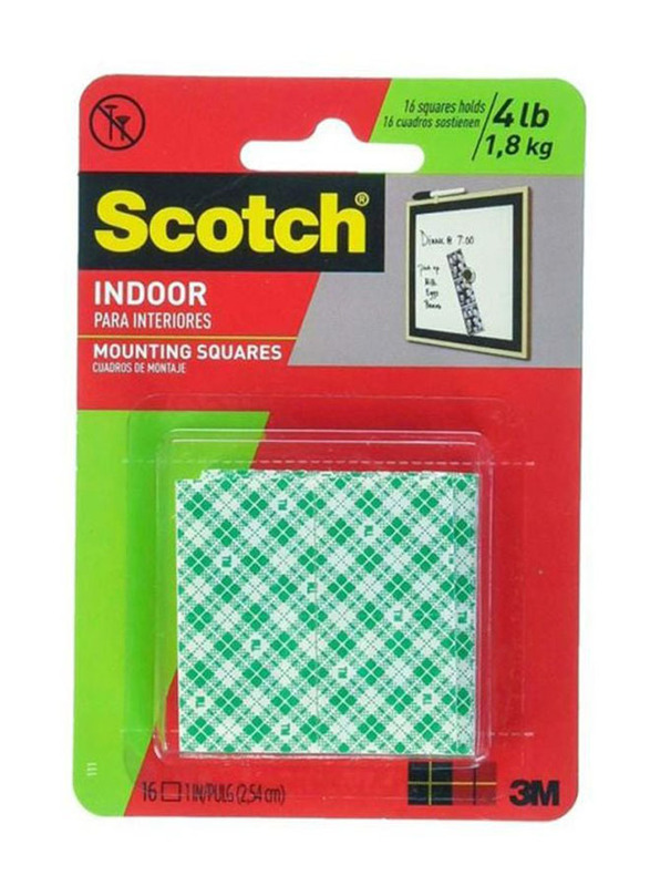 3M Scotch Indoor Mounting Square Tapes, 16 Pieces, Green/White