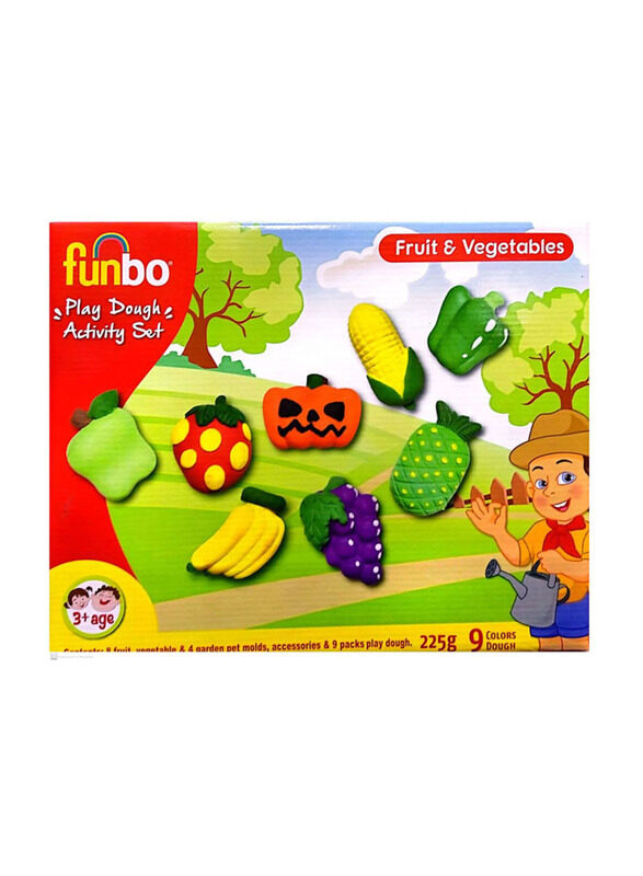 Funbo Play Dough Fruits and Vegetables Activity Set, 9 Pieces, Multicolour