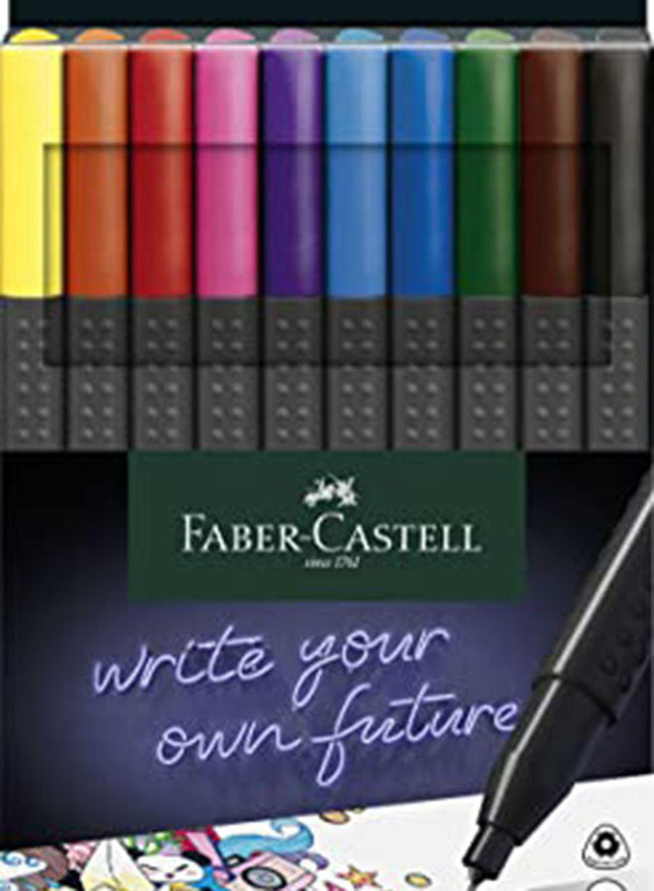 Faber-Castell 10-Piece 0.4mm Tip Grip Fineliner Pen Set, Multicolour