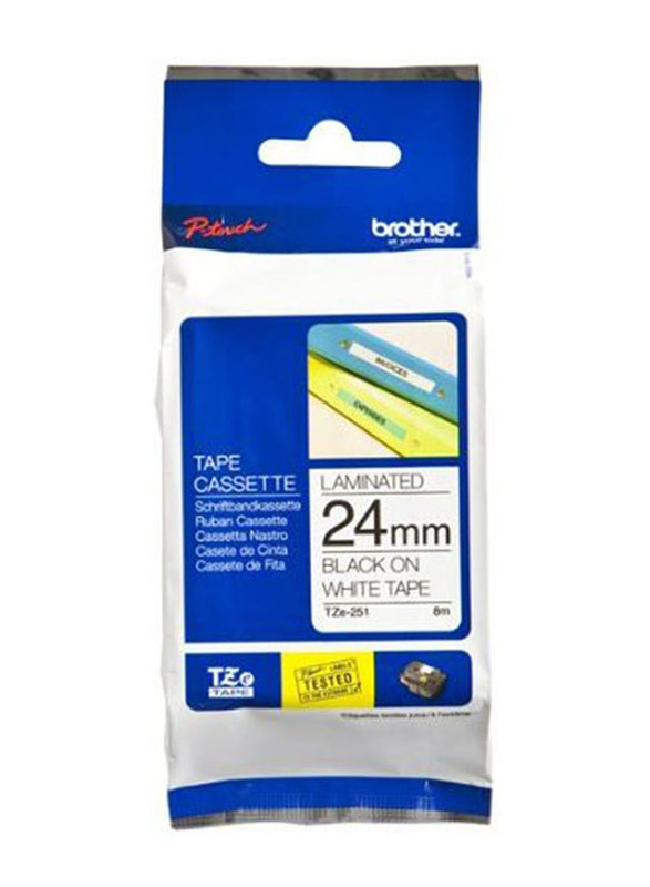 Brother P-Touch Laminated Tape, 24mm, Black/White