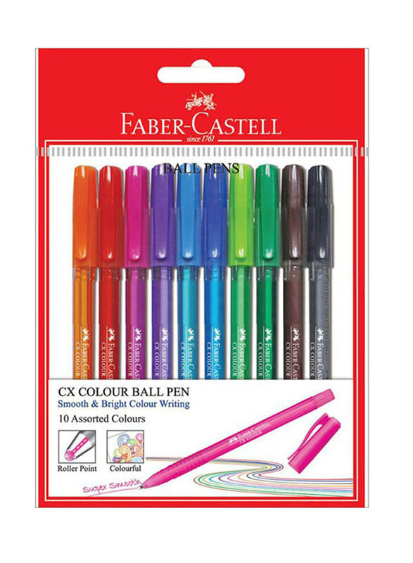 Faber-Castell 10-Piece Ink-Flow Colour Ball Pen Set, Multicolour