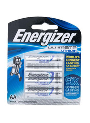 Energizer Ultimate AA Battery Set, 4 Pieces, Silver/Blue