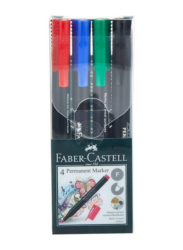 Faber-Castell 4-Piece Thin Tip Permanent Markers, Multicolour