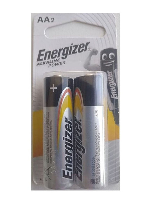Energizer AA Alkaline Power Battery Set, 2 Pieces, Silver/Black