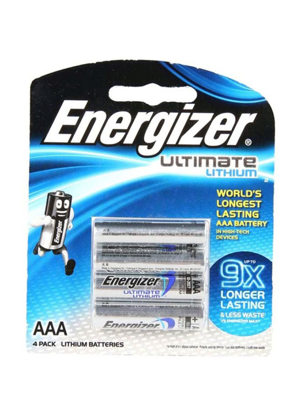 Energizer Ultimate Lithium AAA Battery Set, 4 Pieces, Silver